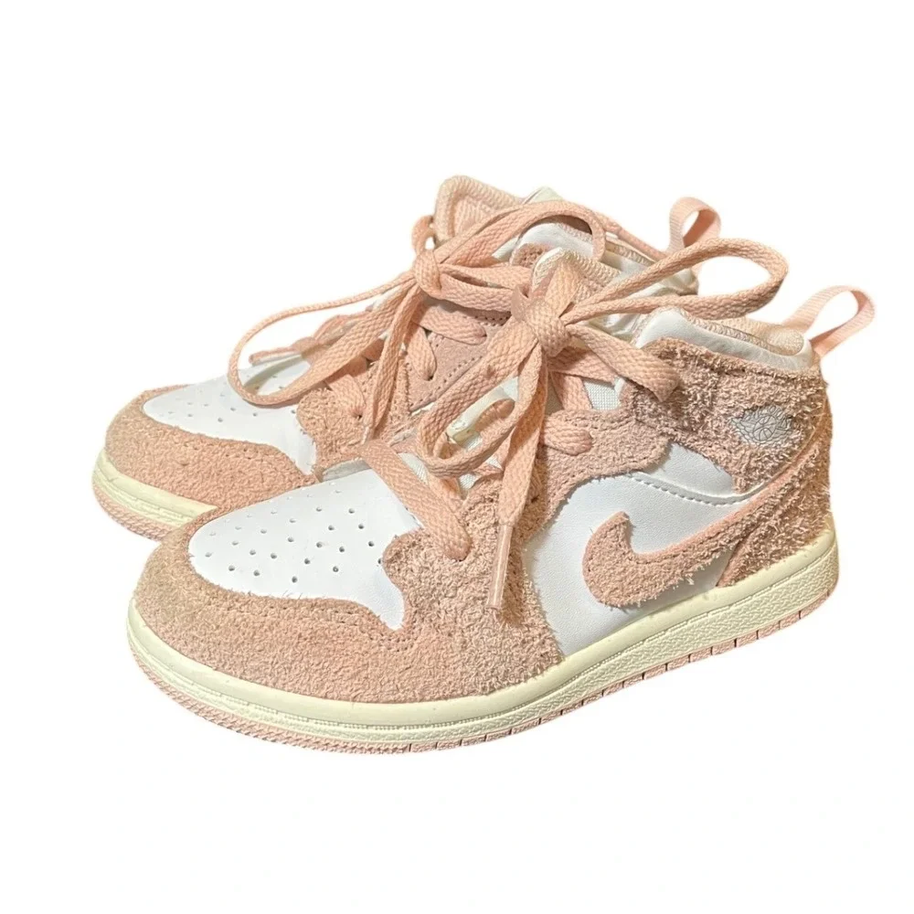 Nike Air Jordan 1 Mid Shoes Toddler 10C Legend Pink Suede Sneakers FN7537-161